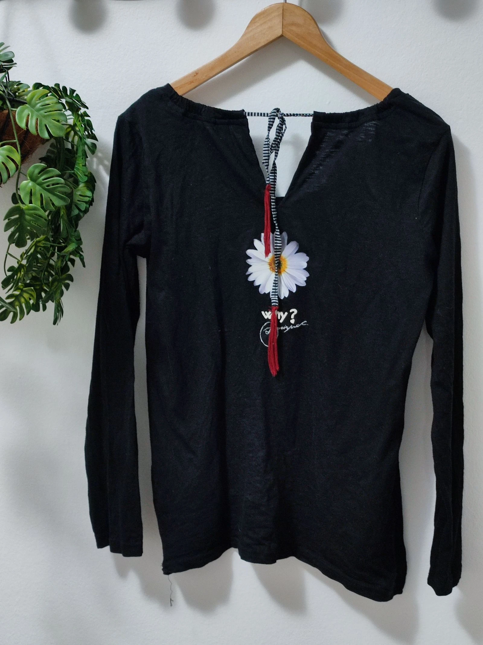 Zwart lang mouw Desigual Y2K "Why?" vintage hartjes T-shirt – photo 2